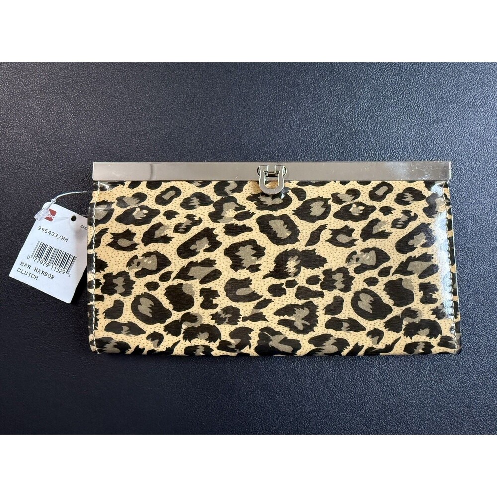 Mundi Bar Harbor Clutch Purse Wallet Leopard Print Silvertone 7.5" x 4" NWT